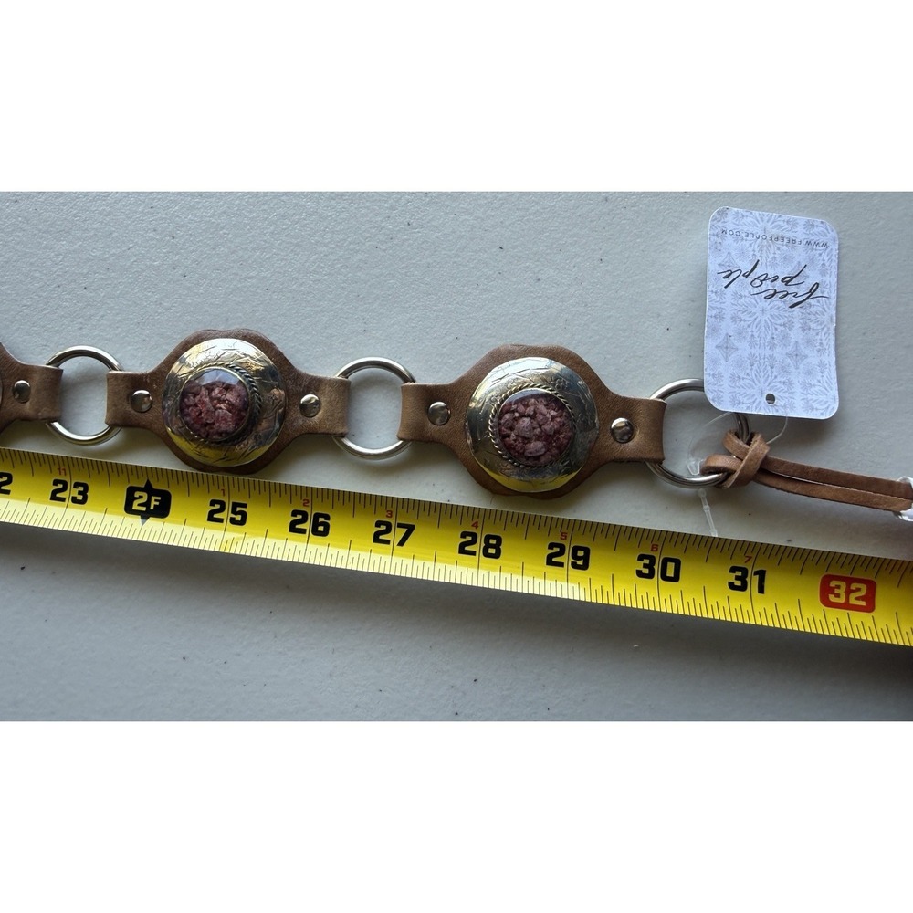 NWT Free People Calypso Stone Wrap Belt Tiger's Eye Brown Leather Western Boho - Picture 6 of 9
